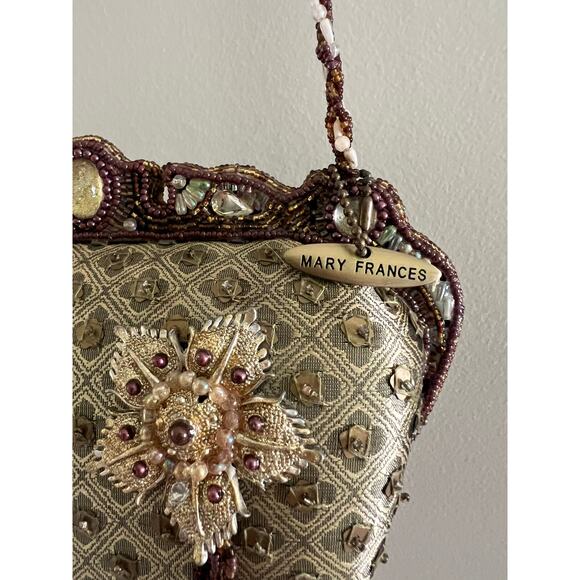 Mary Frances Green & Gold Floral Beaded Hard Case Hand Bag Purse Embellished JL - Picture 2 of 16